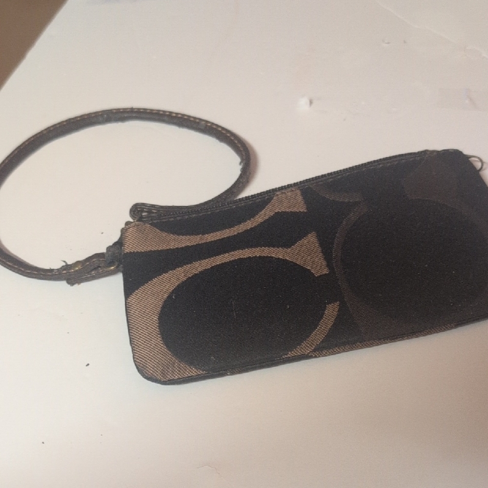 Brown Coach Jacquard Wristlet